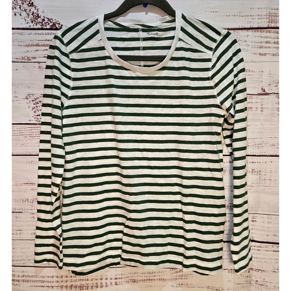 Madewell Long Sleeve Striped T Shirt‎ Size S Green White Cotton Preppy